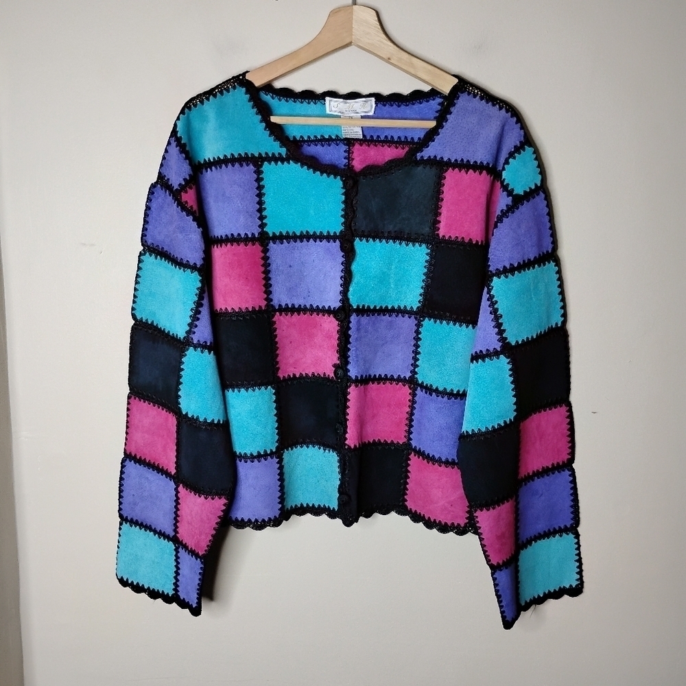 Vintage 90s Patchwork Suede Jacket Size 2X - Picture 2 of 9